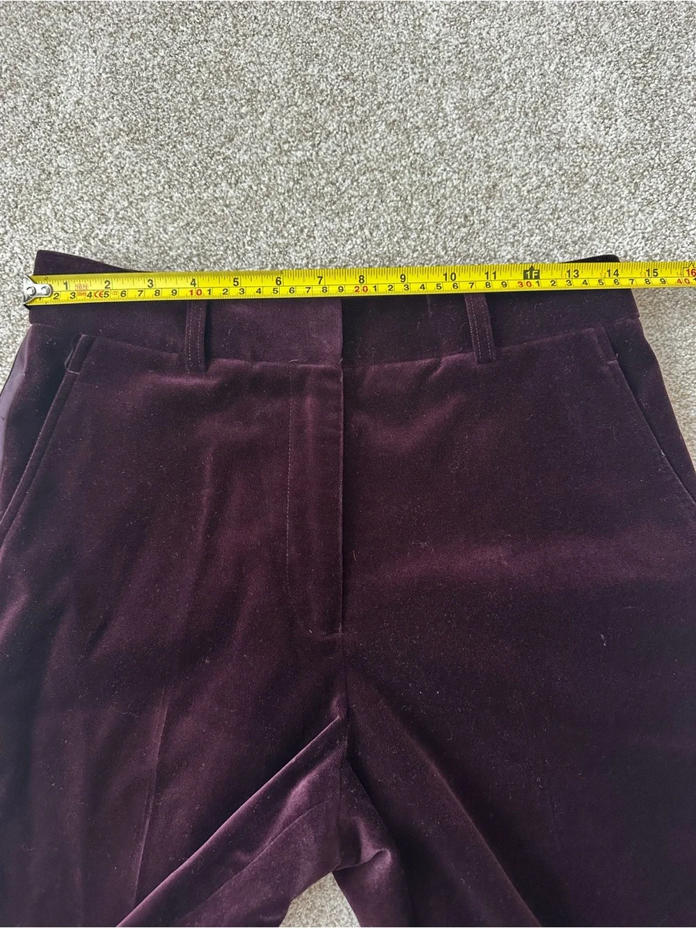 Reiss Elia Burgundy Velvet Satin Stripe Flared Wide Leg Trousers Size 4